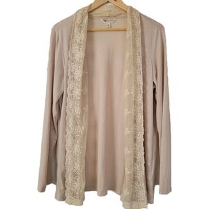 Krazy Kat Beige Whimsical Fairycore Cardigan With Lace Trim